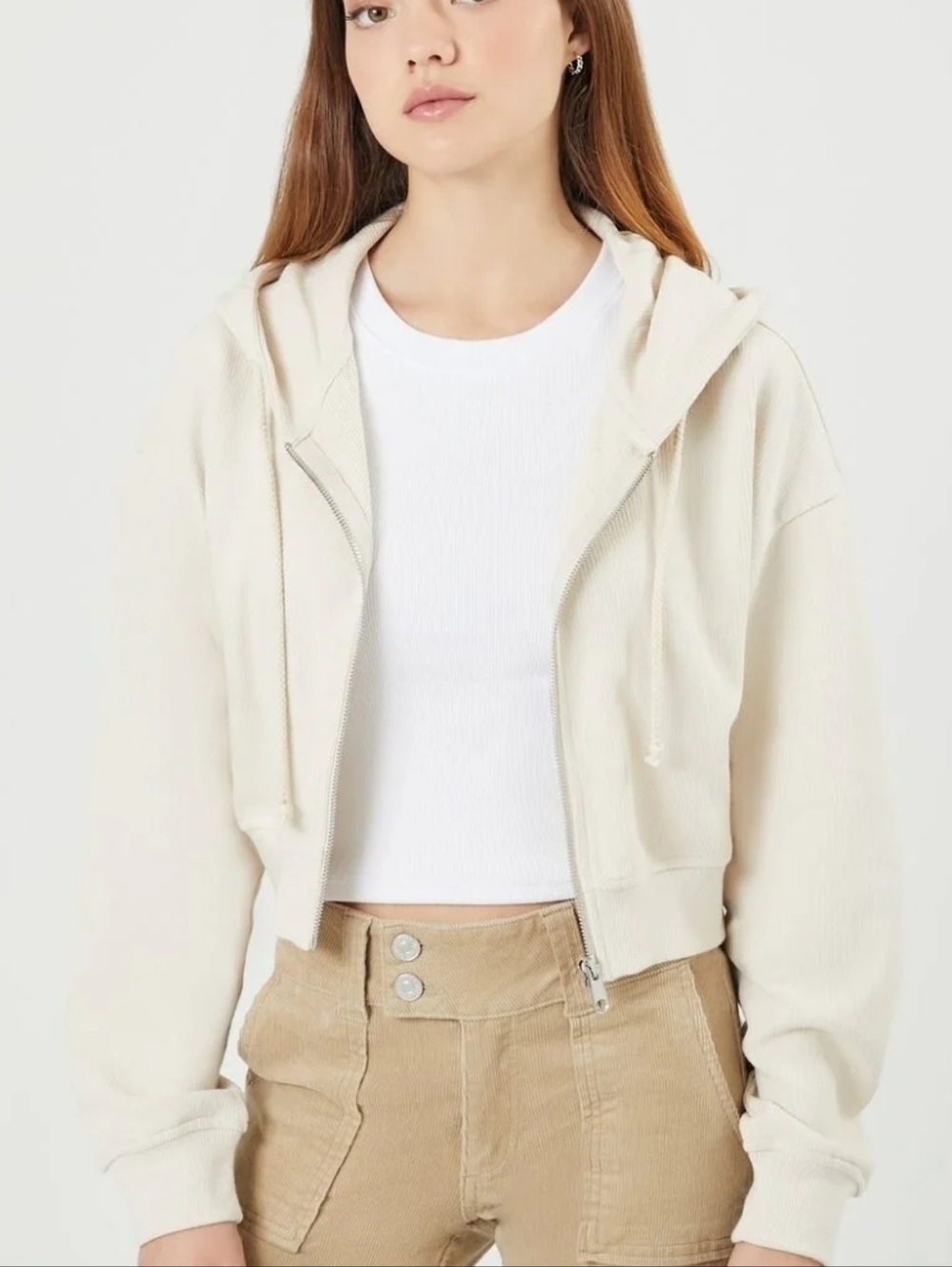 Forever 21Cropped Fleece Zip-Up Hoodie Sz Medium